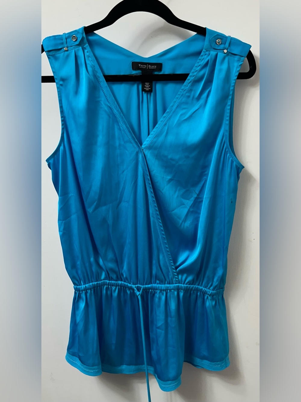 White House Black Market Turquoise Sleeveless Surplice Peplum Top